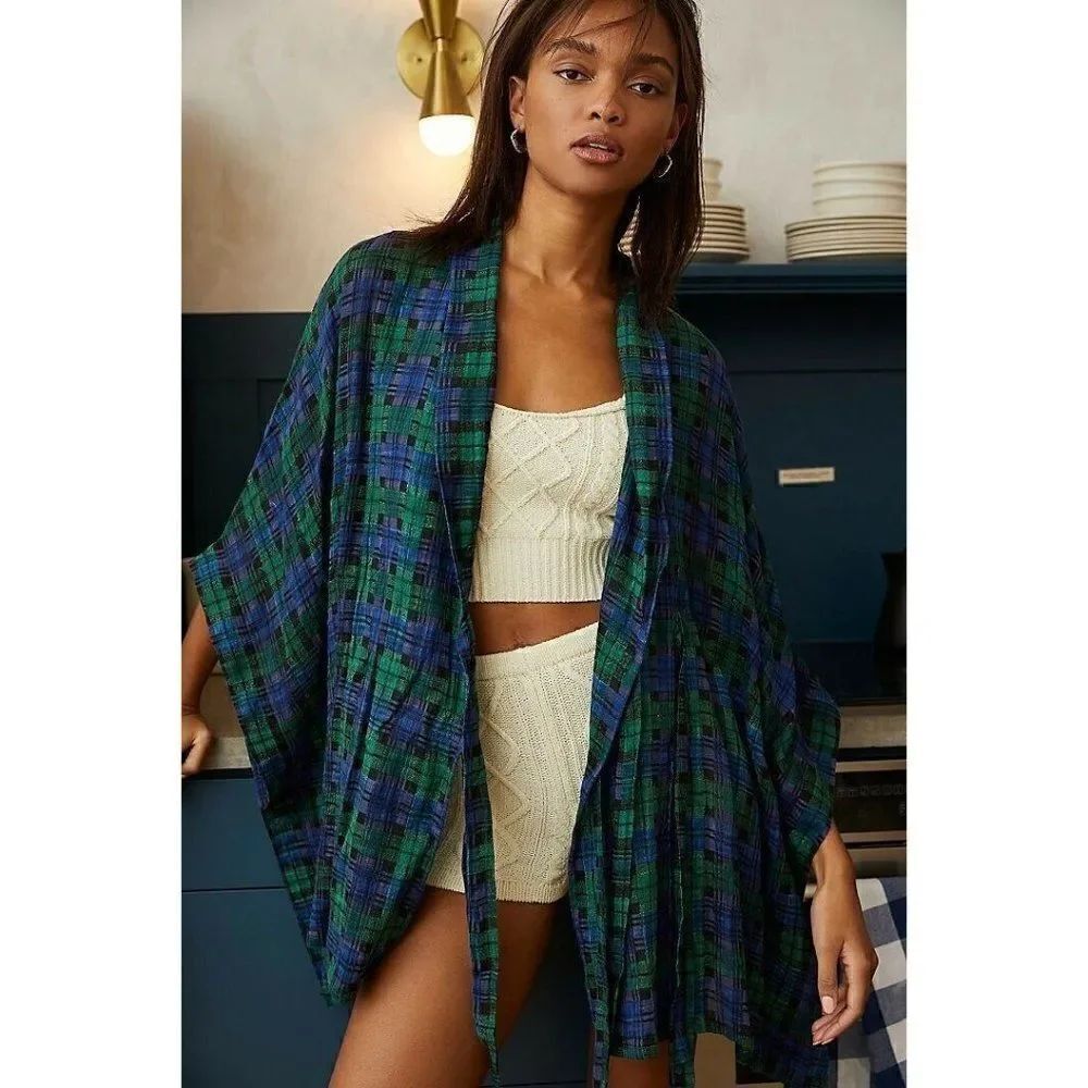 NEW FREE PEOPLE FP ONE HOLLY PLAID KIMONO